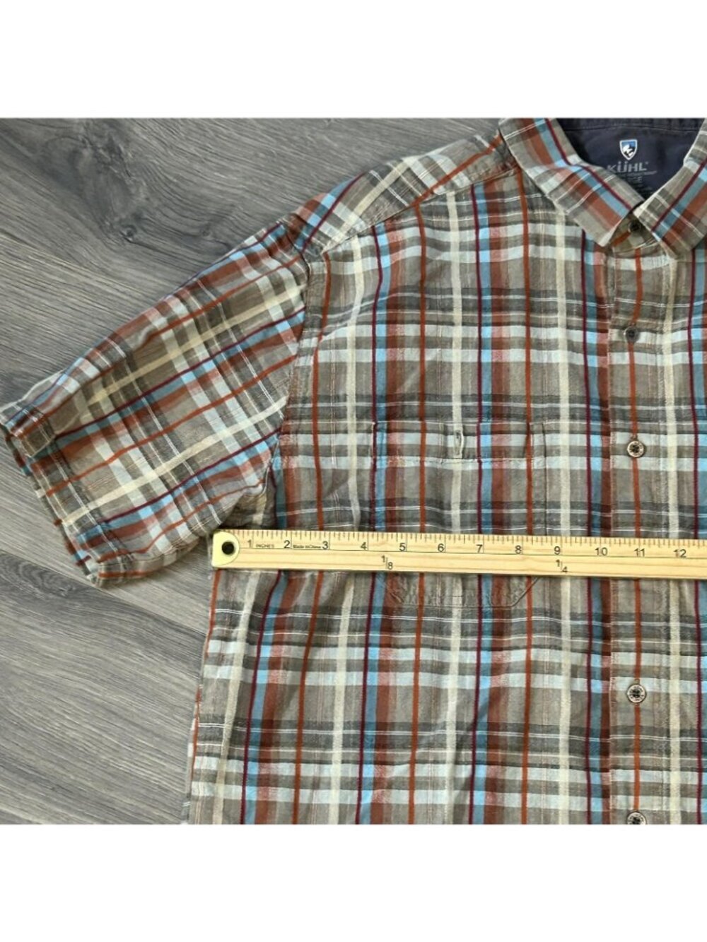 Kuhl Shirt Mens XL Brown Plaid Linen Short Sleeve Button Up Outdoor Hiking - Picture 8 of 13